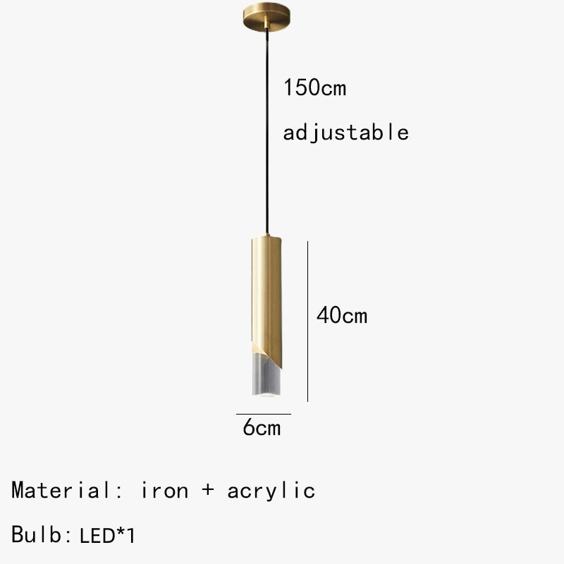 lustre led cylindrique minimaliste en fer et cristal clair