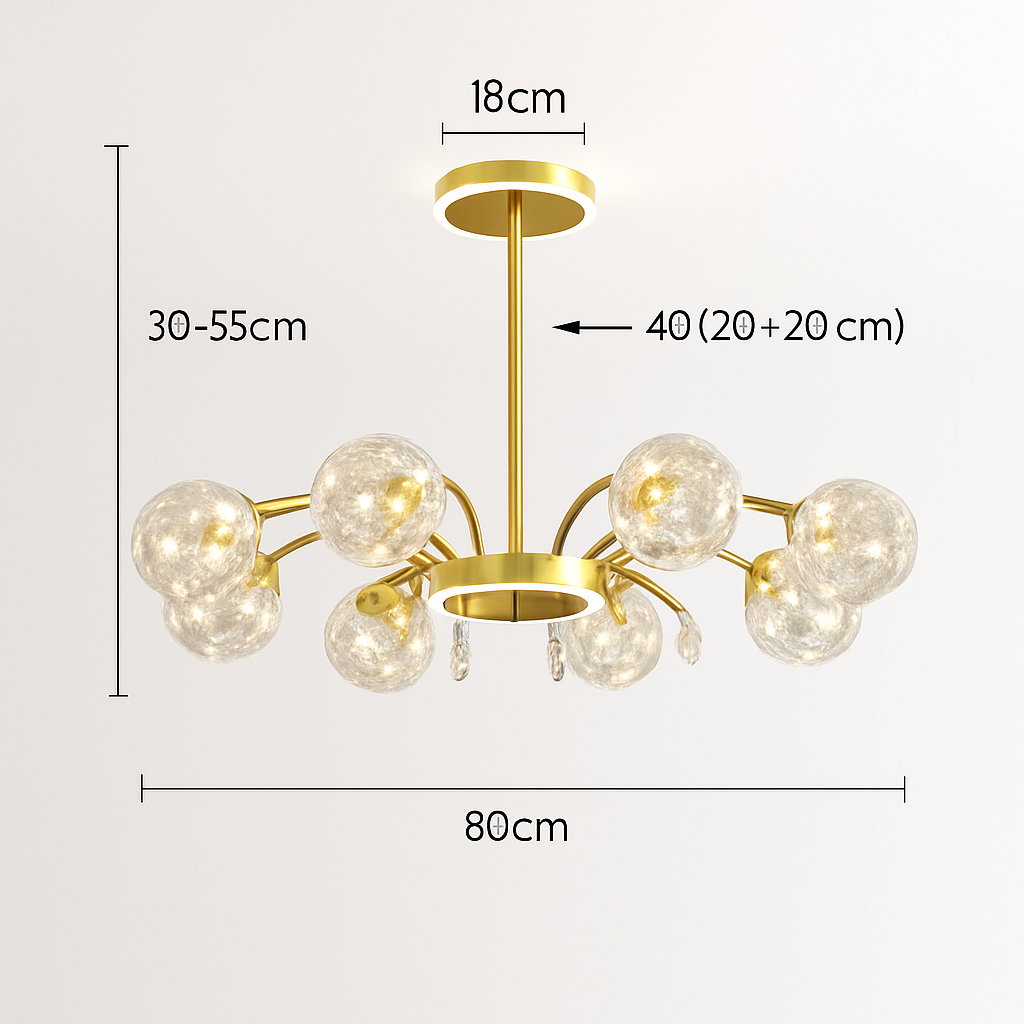 lustre led de luxe en fer avec boules de verre étoilées