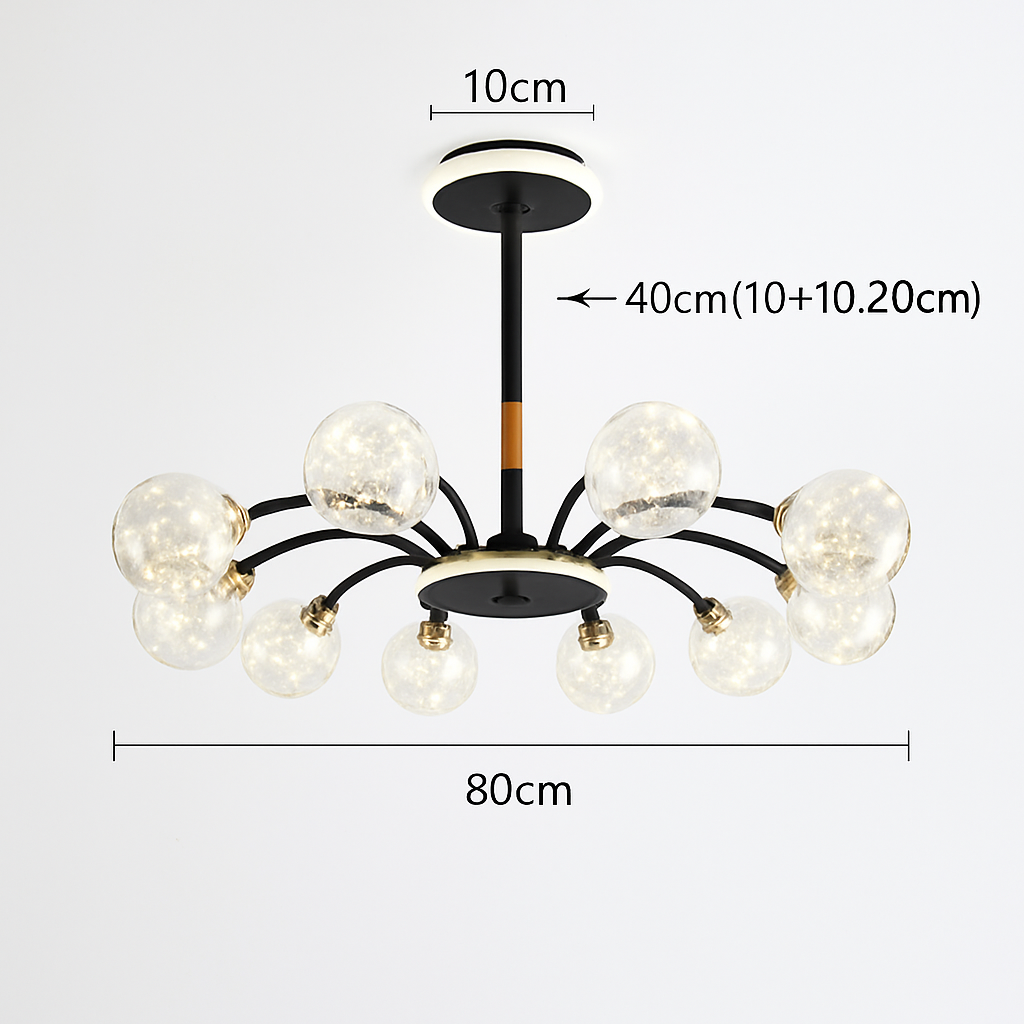 lustre led de luxe en fer avec boules de verre étoilées
