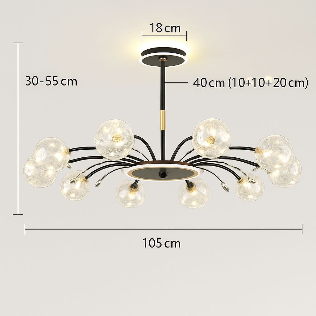lustre led de luxe en fer avec boules de verre étoilées