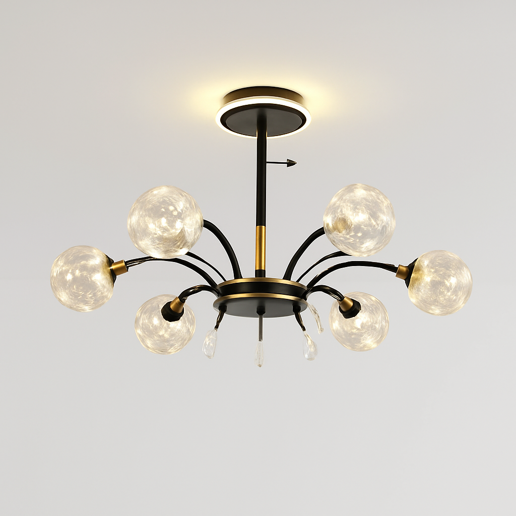 lustre led de luxe en fer avec boules de verre étoilées