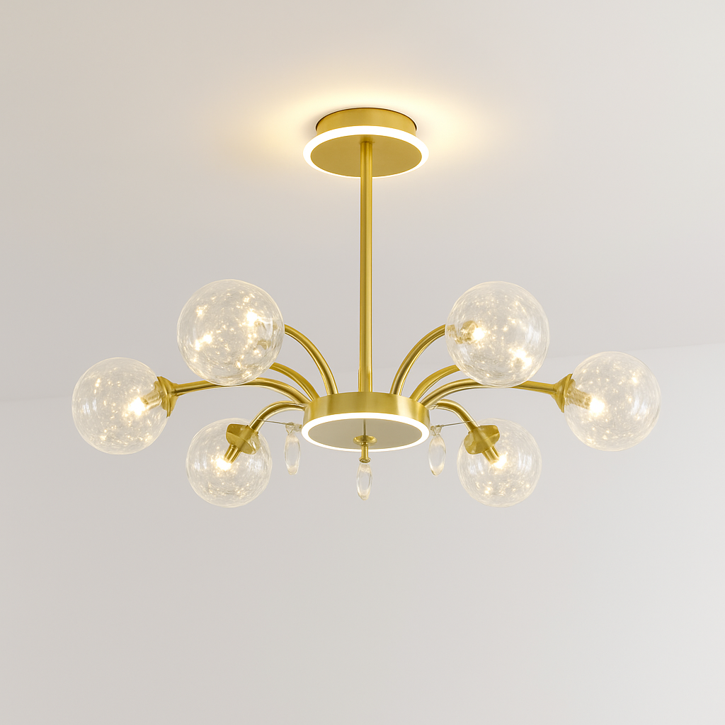 lustre led de luxe en fer avec boules de verre étoilées