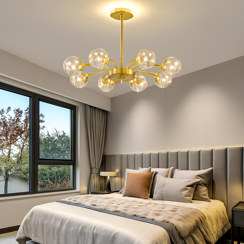 lustre led de luxe en fer avec boules de verre étoilées
