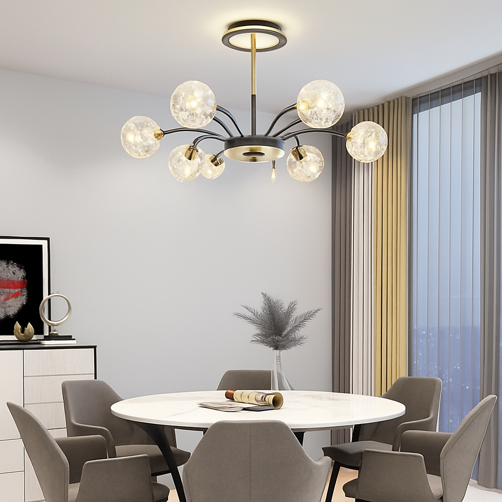 lustre led de luxe en fer avec boules de verre étoilées