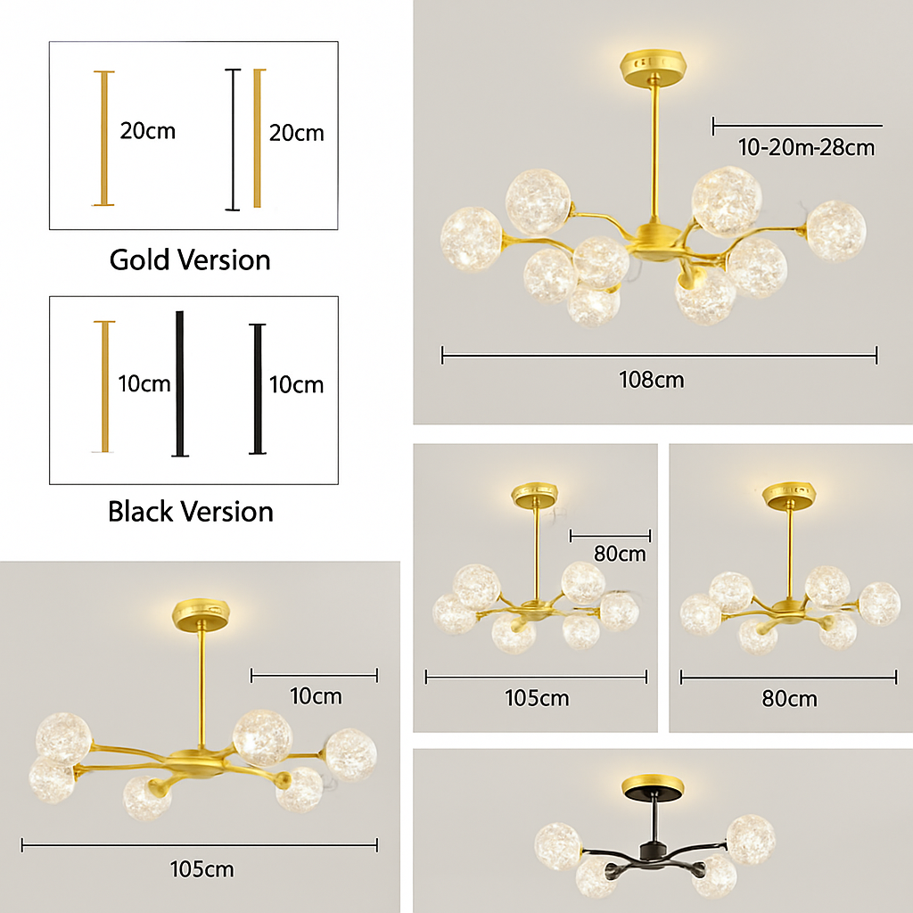 lustre led de luxe en fer avec boules de verre étoilées