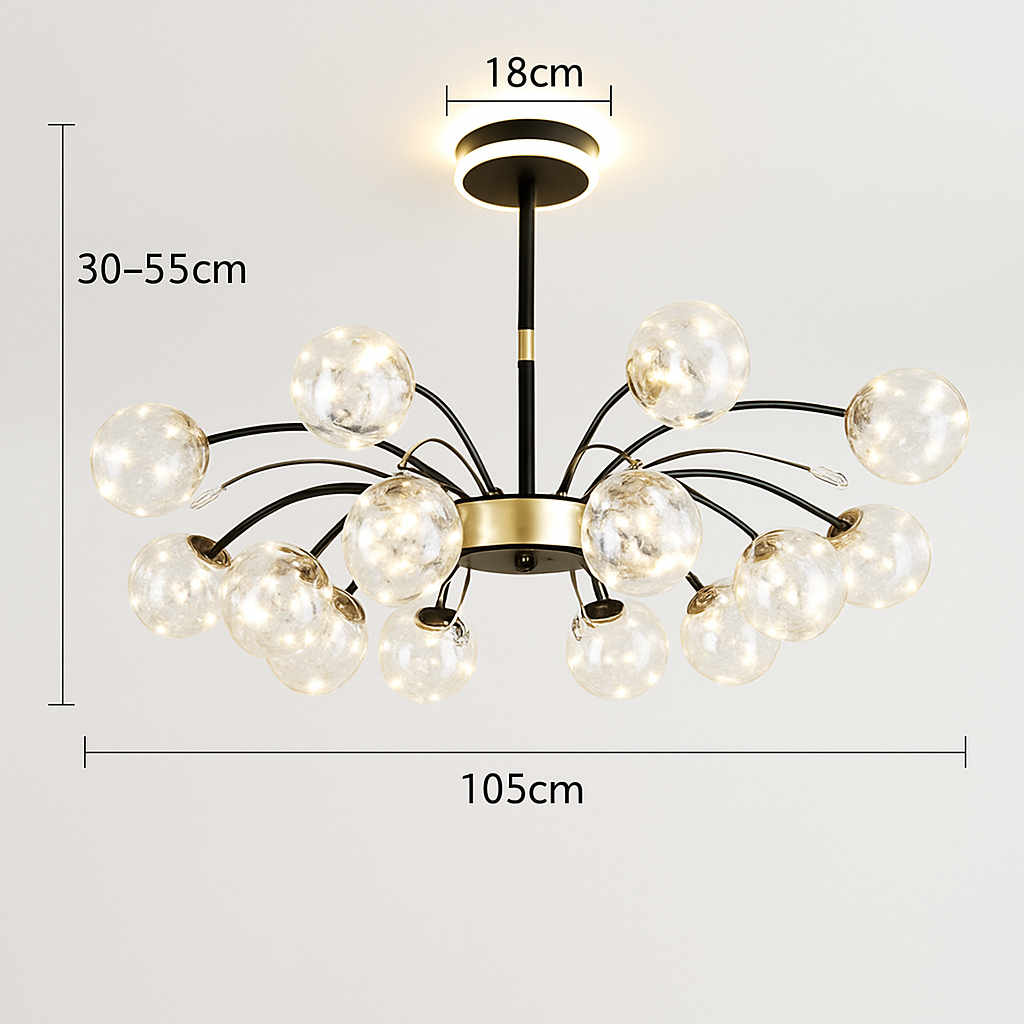 lustre led de luxe en fer avec boules de verre étoilées
