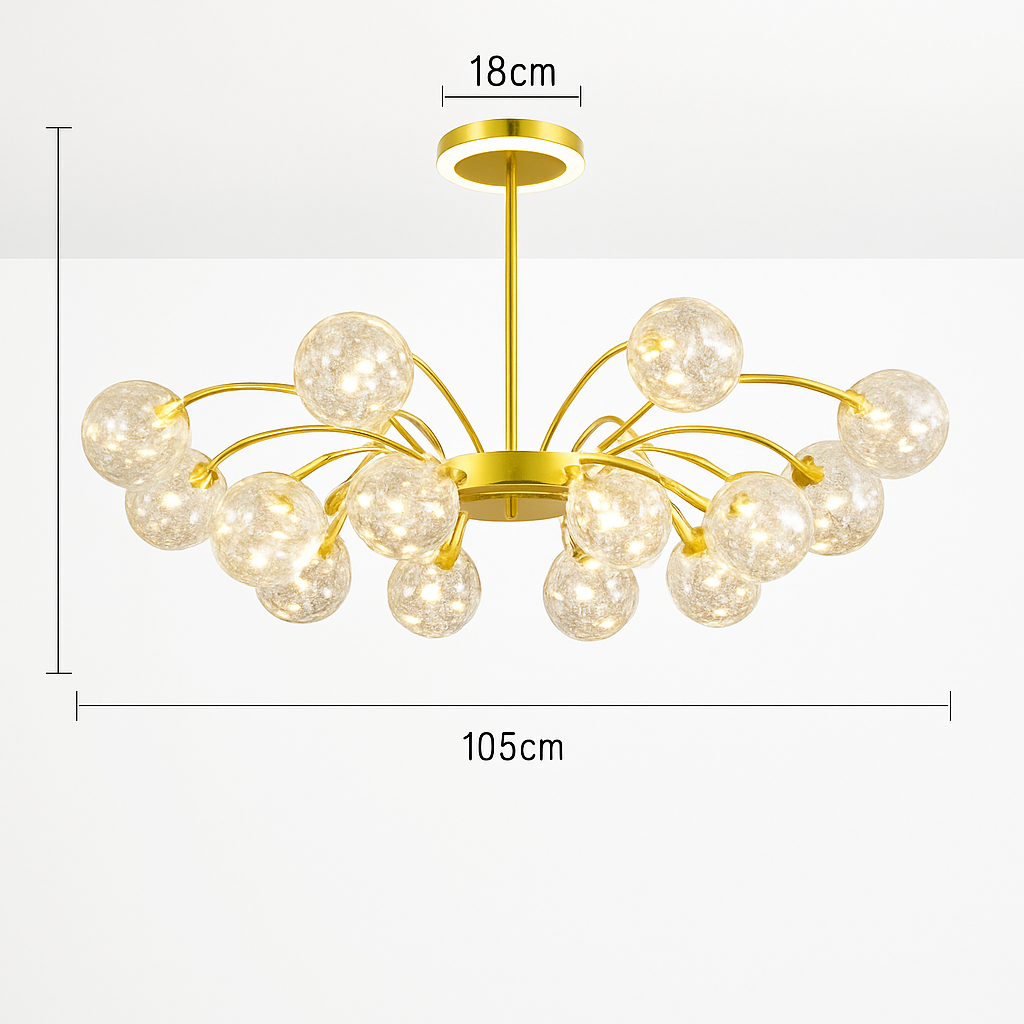 lustre led de luxe en fer avec boules de verre étoilées