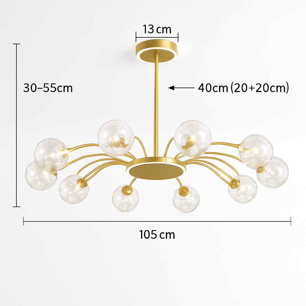 lustre led de luxe en fer avec boules de verre étoilées