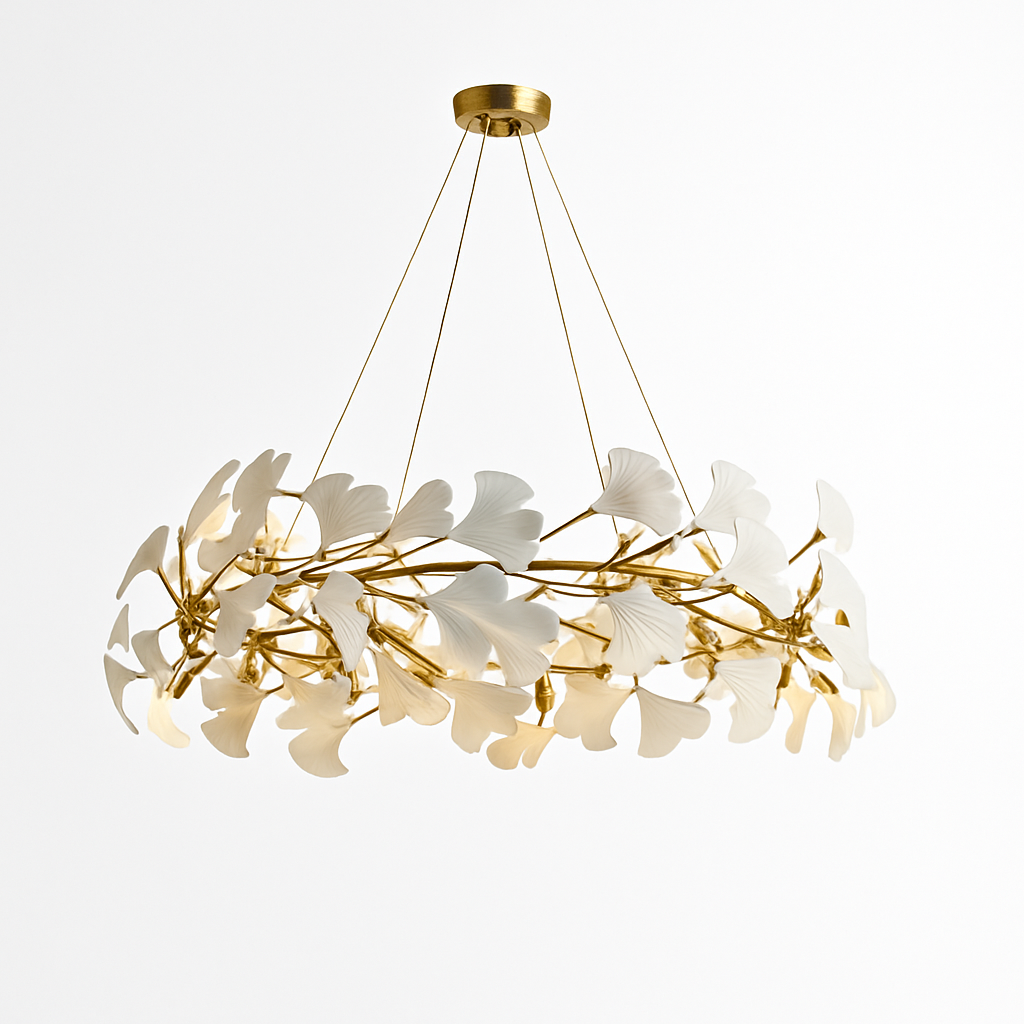 lustre led de luxe moderne en céramique motif ginkgo art villa