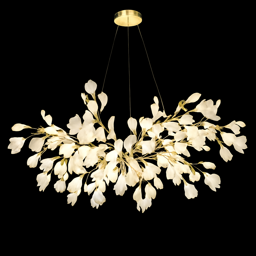 lustre led de luxe moderne en céramique motif ginkgo art villa