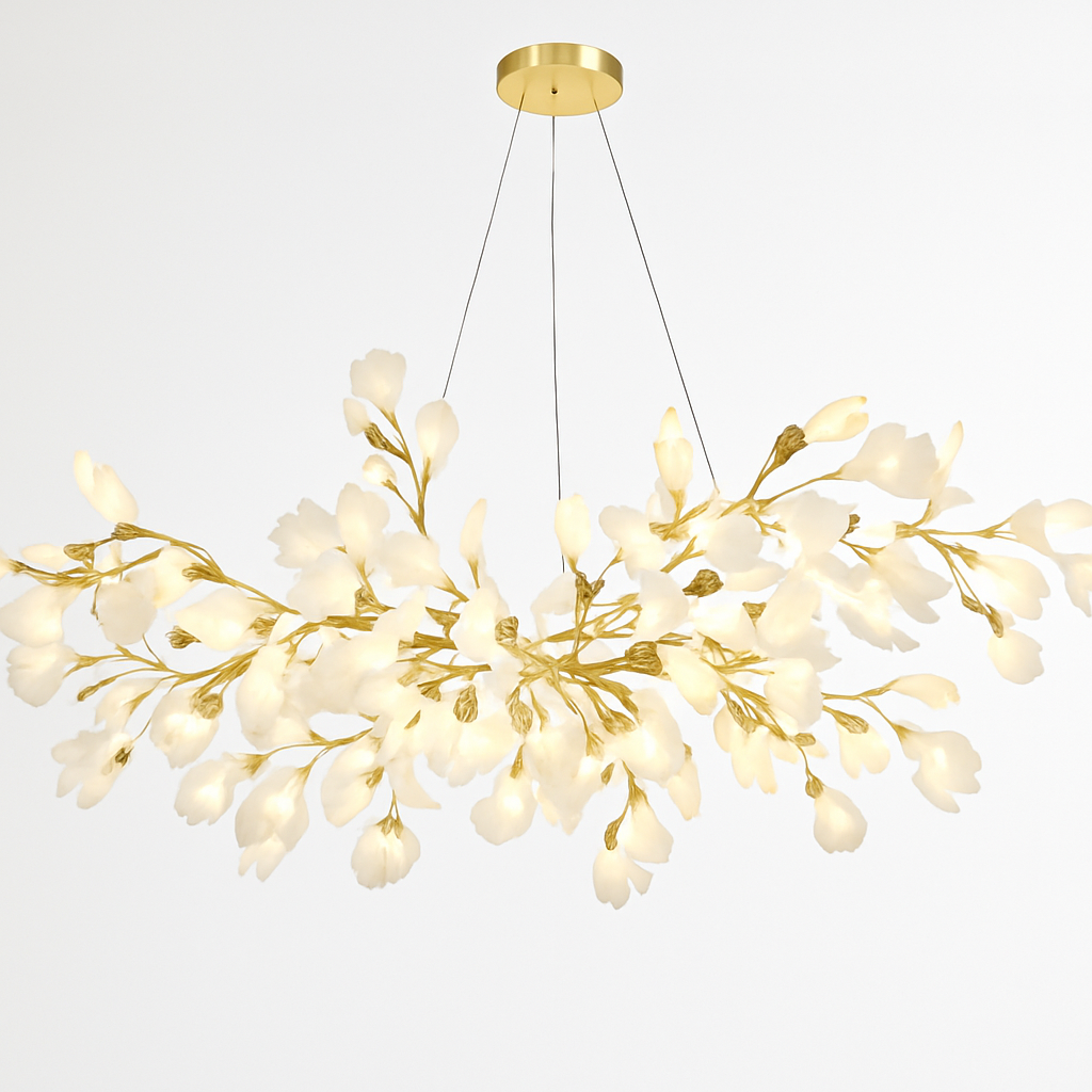 lustre led de luxe moderne en céramique motif ginkgo art villa