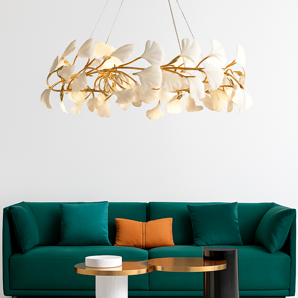 lustre led de luxe moderne en céramique motif ginkgo art villa