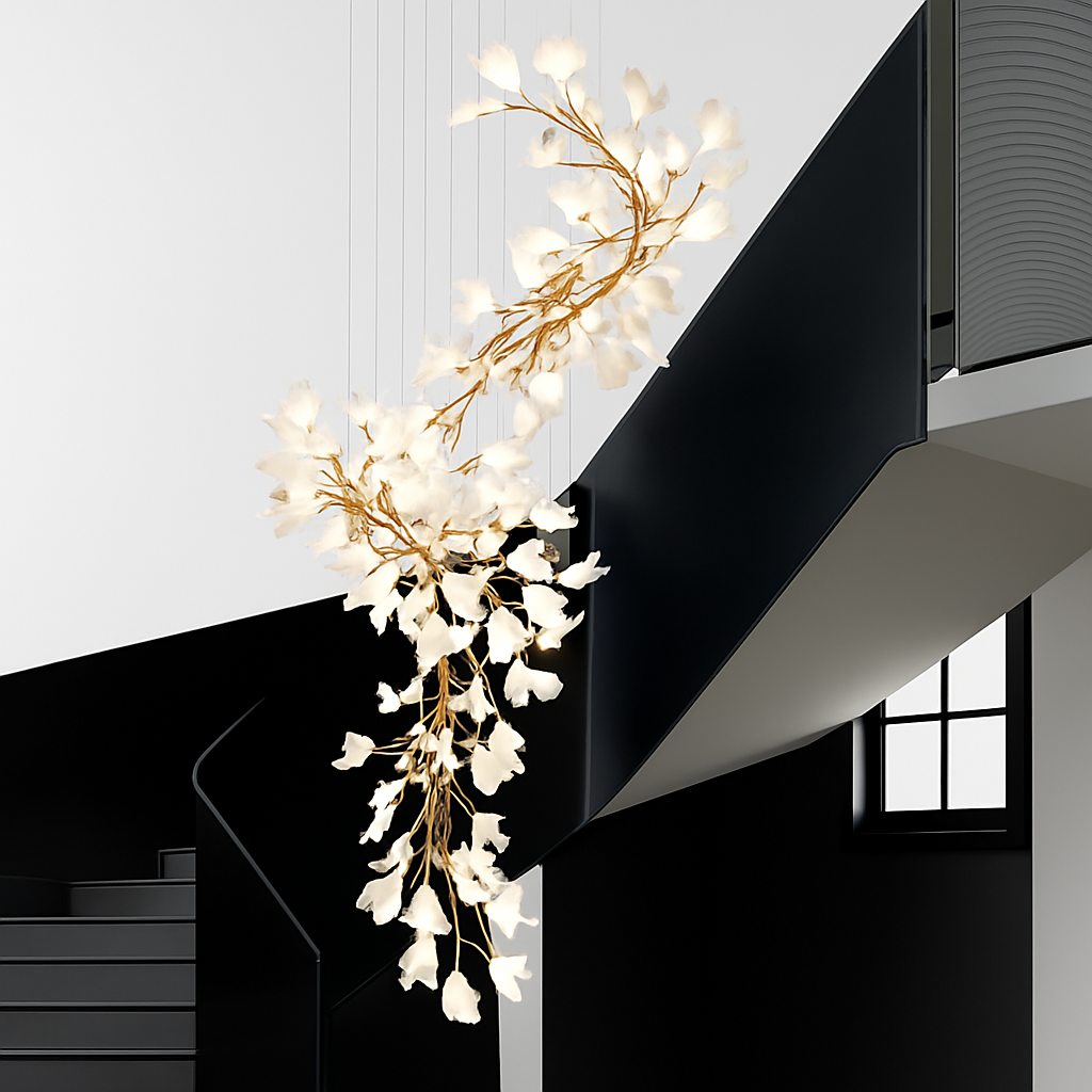 lustre led de luxe moderne en céramique motif ginkgo art villa
