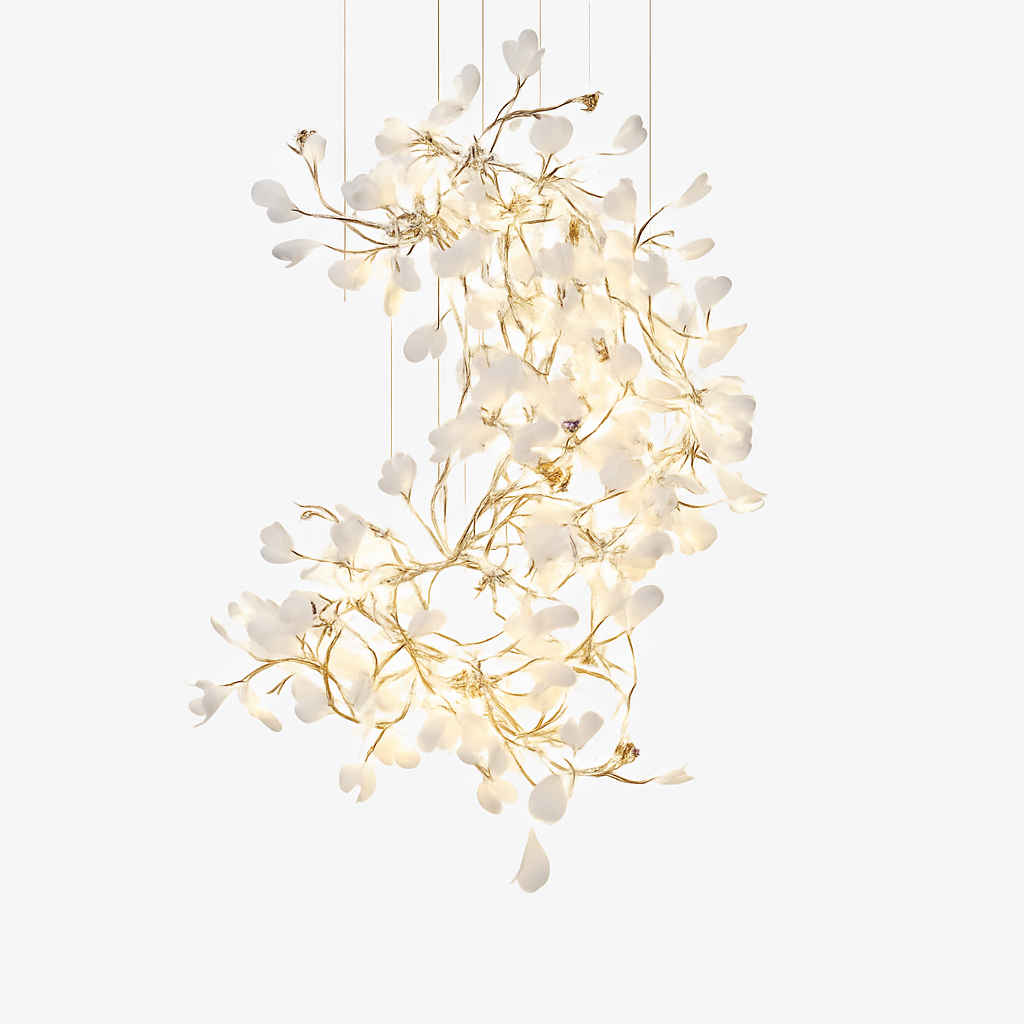 lustre led de luxe moderne en céramique motif ginkgo art villa