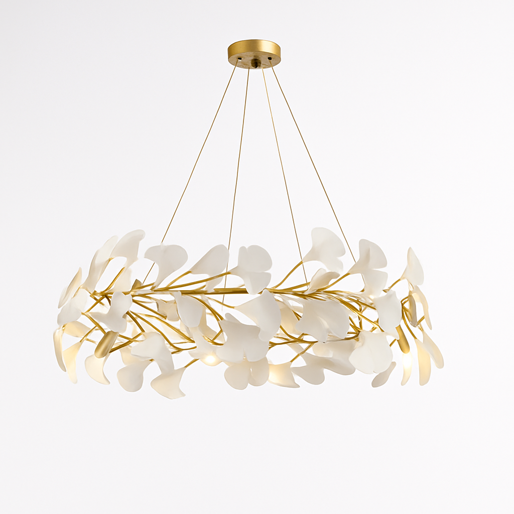 lustre led de luxe moderne en céramique motif ginkgo art villa
