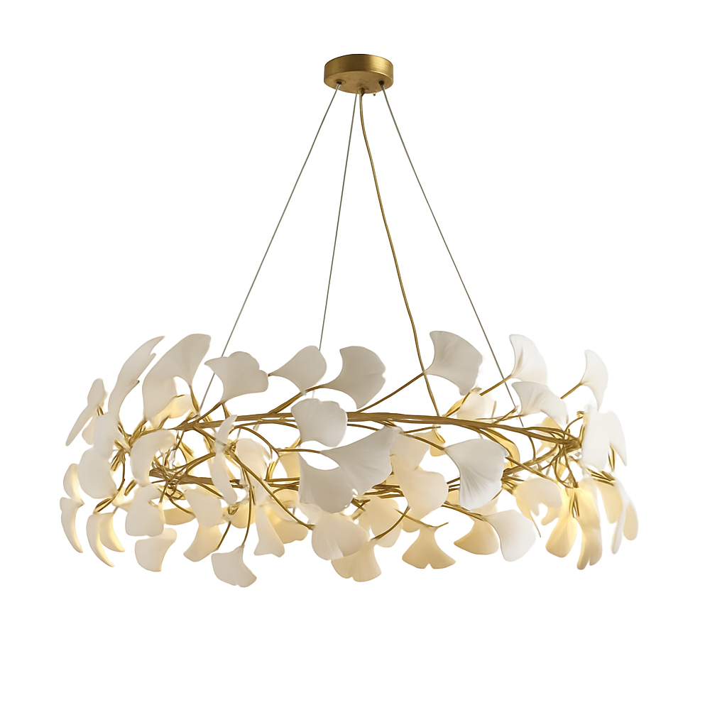 lustre led de luxe moderne en céramique motif ginkgo art villa