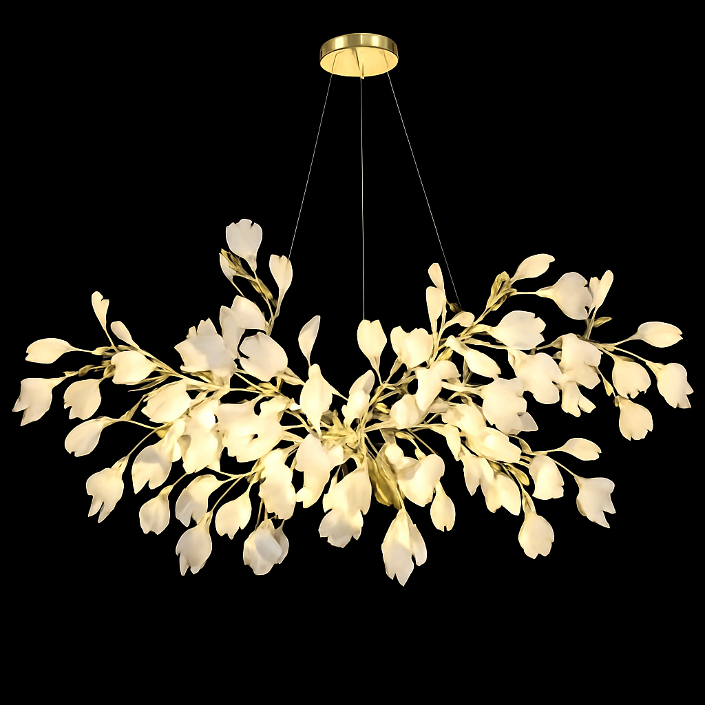 lustre led de luxe moderne en céramique motif ginkgo art villa