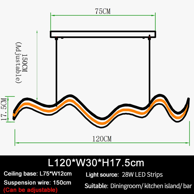 lustre led design vague suspension luminaire intensité variable