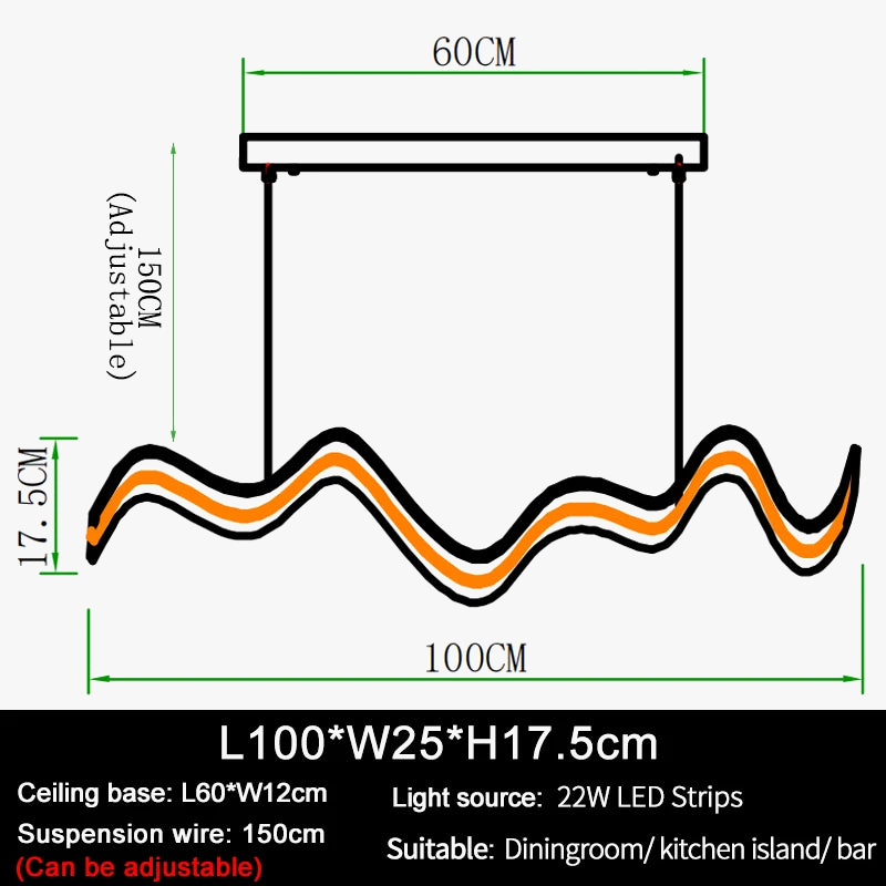 lustre led design vague suspension luminaire intensité variable