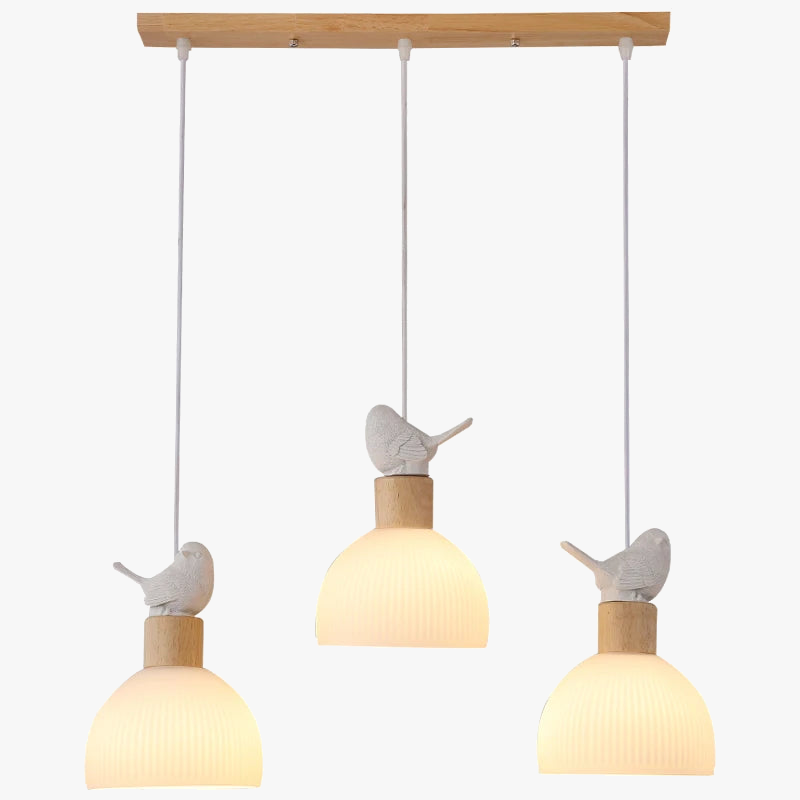 lustre led en bois avec abat-jour en verre blanc