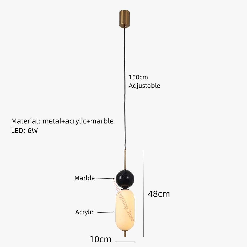 lustre led en boule de marbre naturel acrylique fil réglable