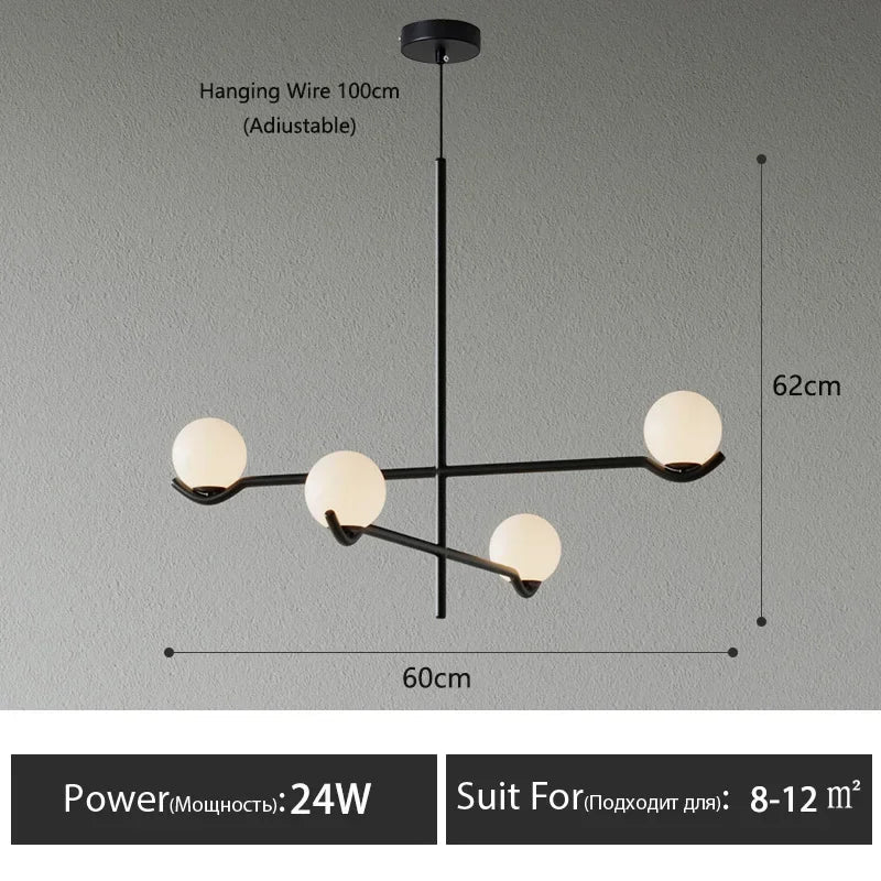 lustre led en boule de verre style nordique pour intérieur