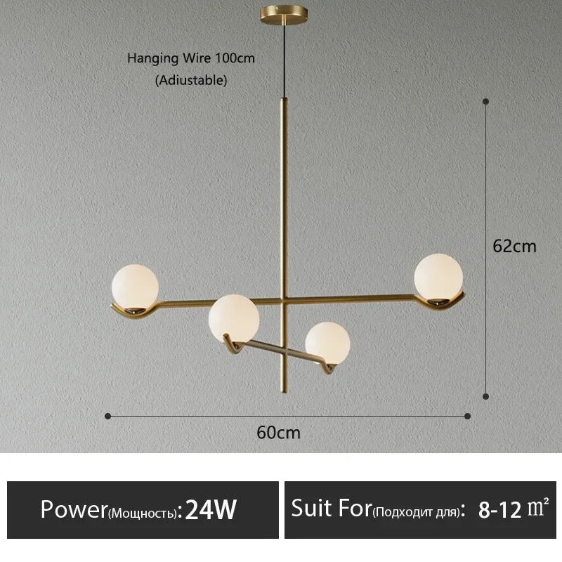 lustre led en boule de verre style nordique pour intérieur