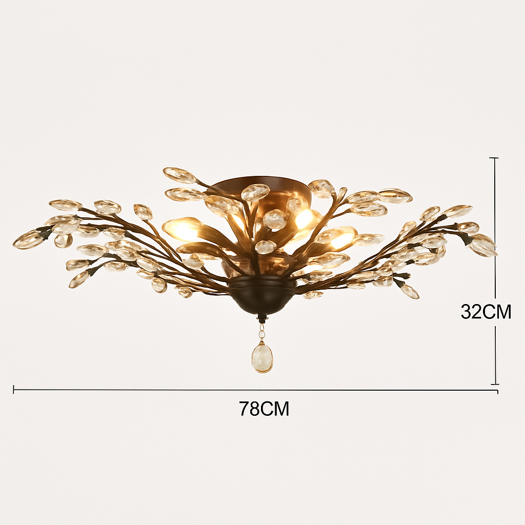 Lustre LED en cristal doré à feuilles