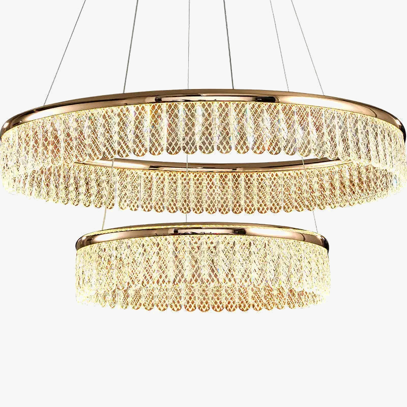 lustre led en cristal losange rond à plusieurs anneaux luxueux