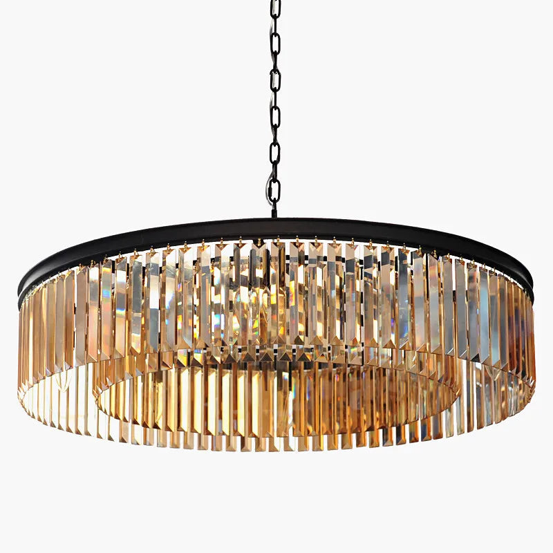 lustre led en métal style rétro américain avec chaîne et cristal