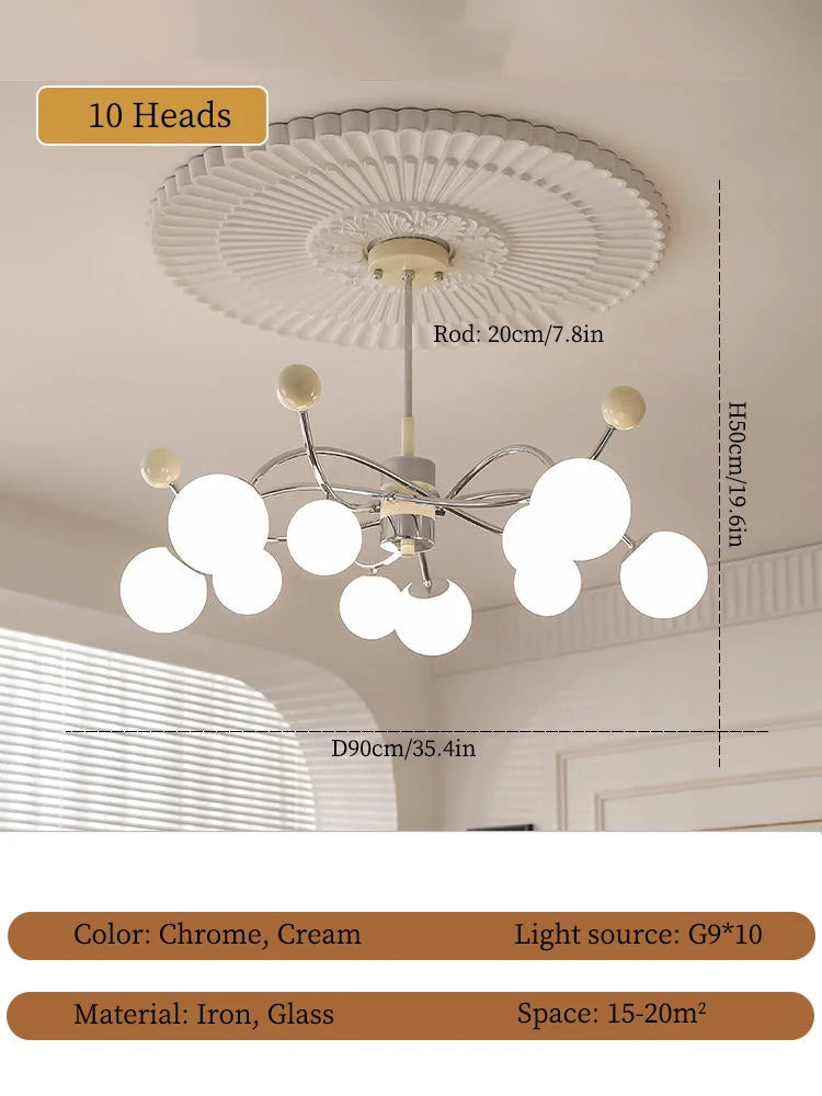 lustre à led en verre et fer pour décoration intérieure