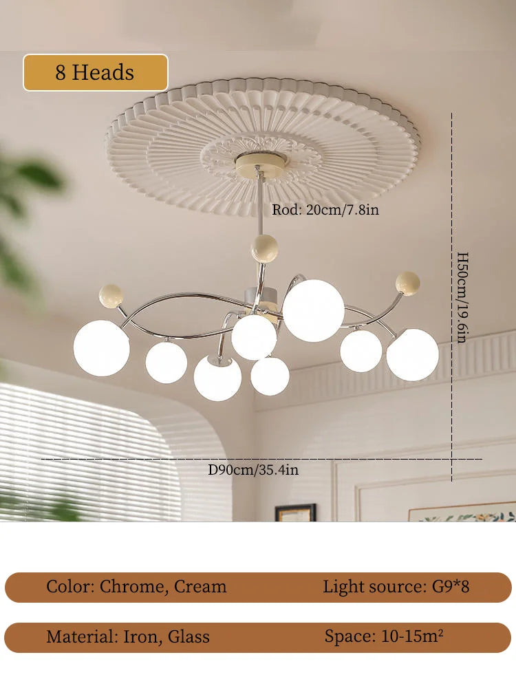 lustre à led en verre et fer pour décoration intérieure