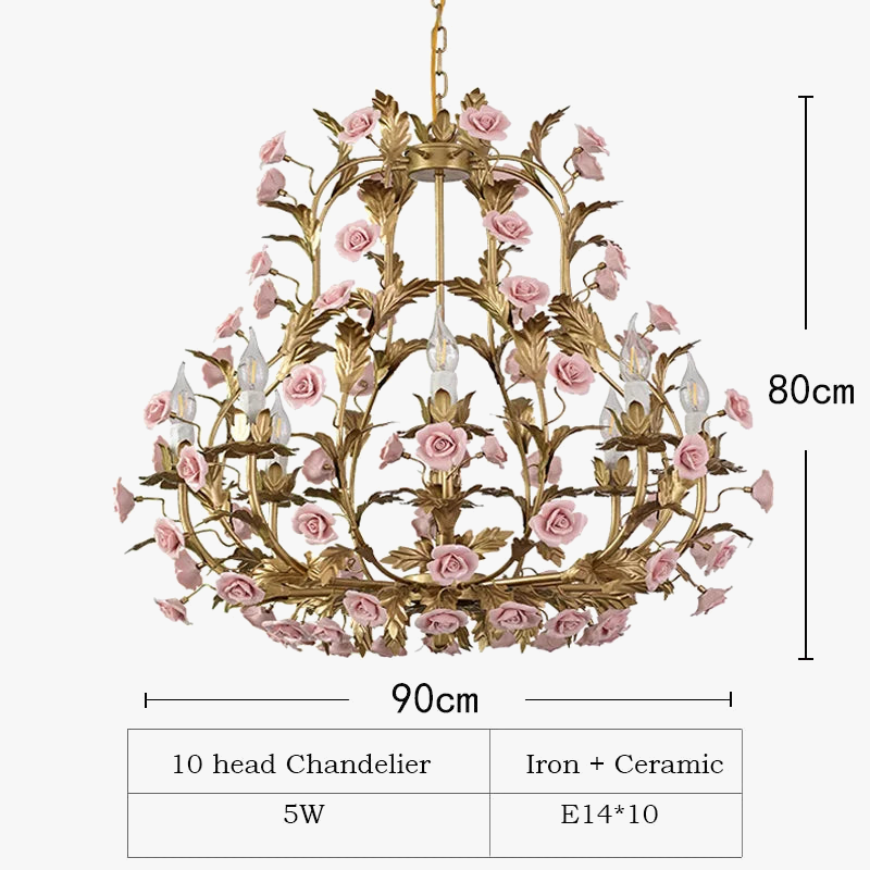 lustre led floral céramique cuivre rose déco intérieur