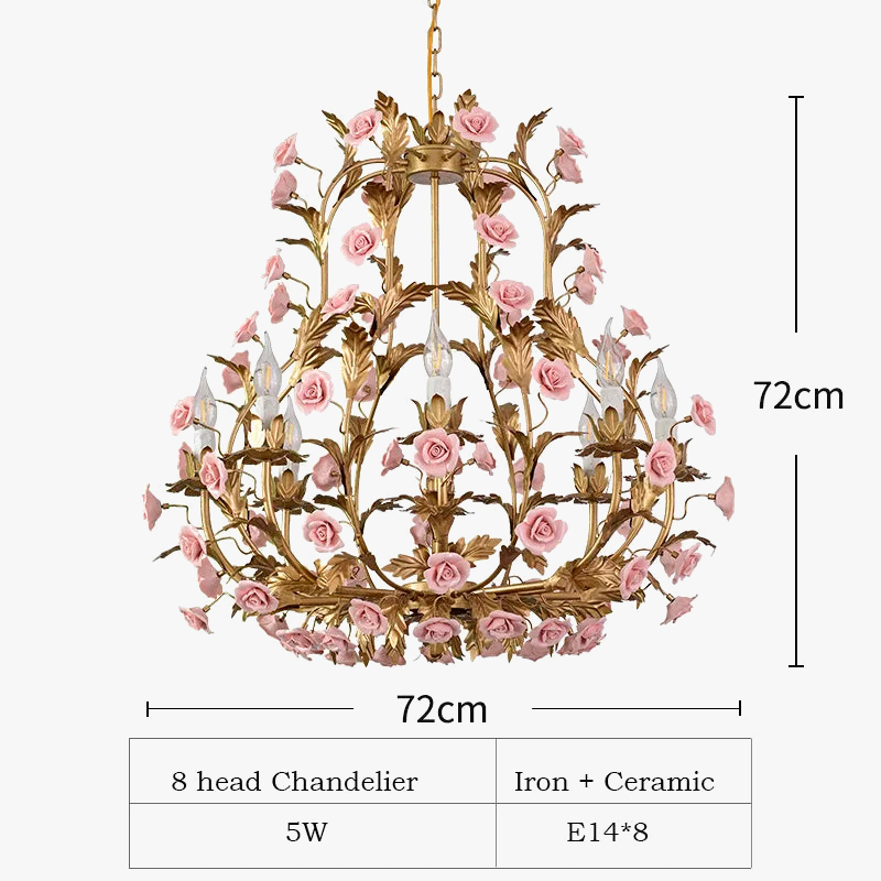 lustre led floral en céramique et cuivre pour intérieur décoratif