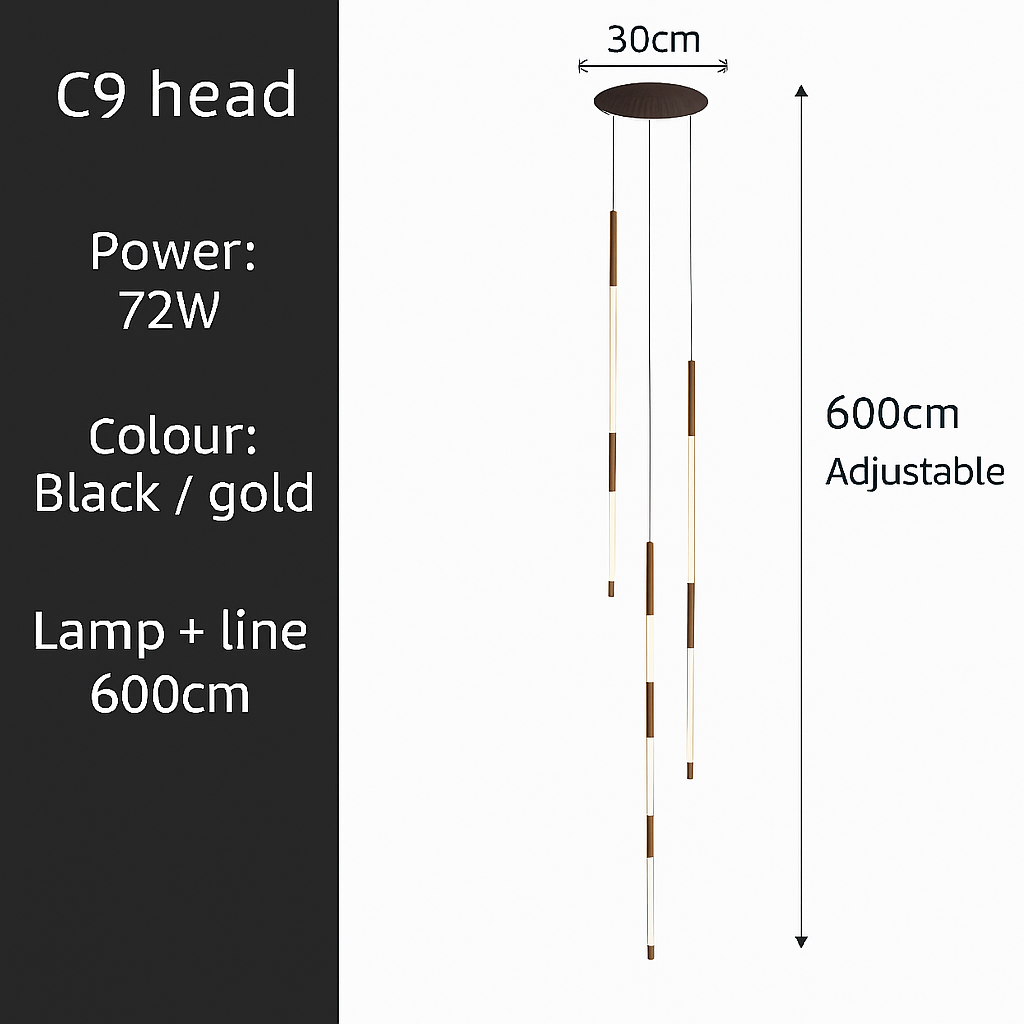 lustre led ligne longue moderne suspension villa luxe éclairage