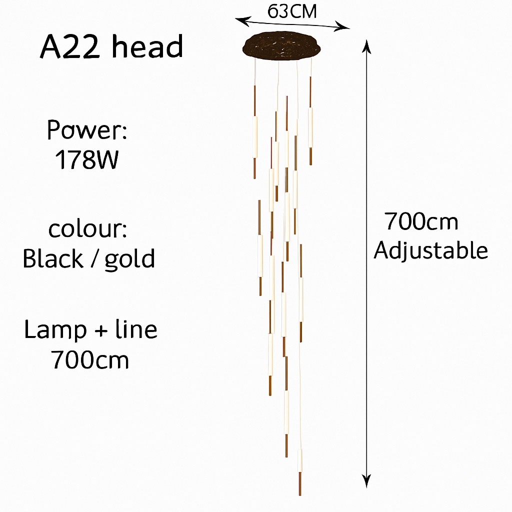 lustre led ligne longue moderne suspension villa luxe éclairage