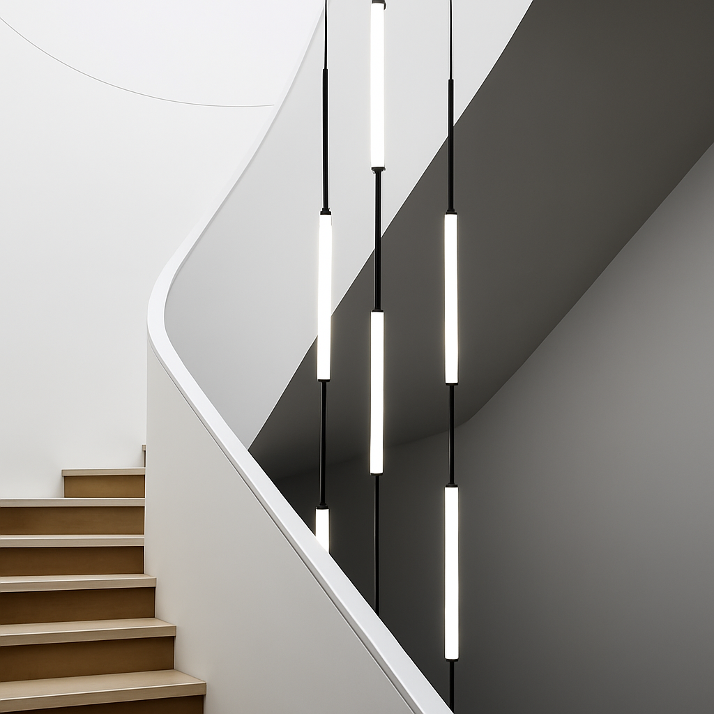 lustre led ligne longue moderne suspension villa luxe éclairage