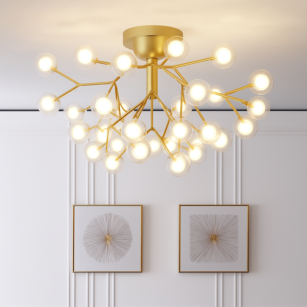 lustre à LED luciole nordique avec bulles de verre décoratives
