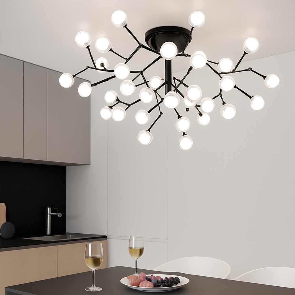 lustre à LED luciole nordique avec bulles de verre décoratives