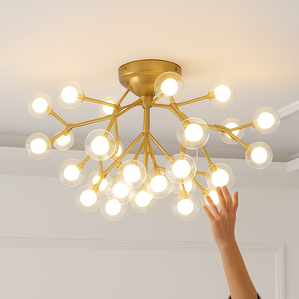 lustre à LED luciole nordique avec bulles de verre décoratives