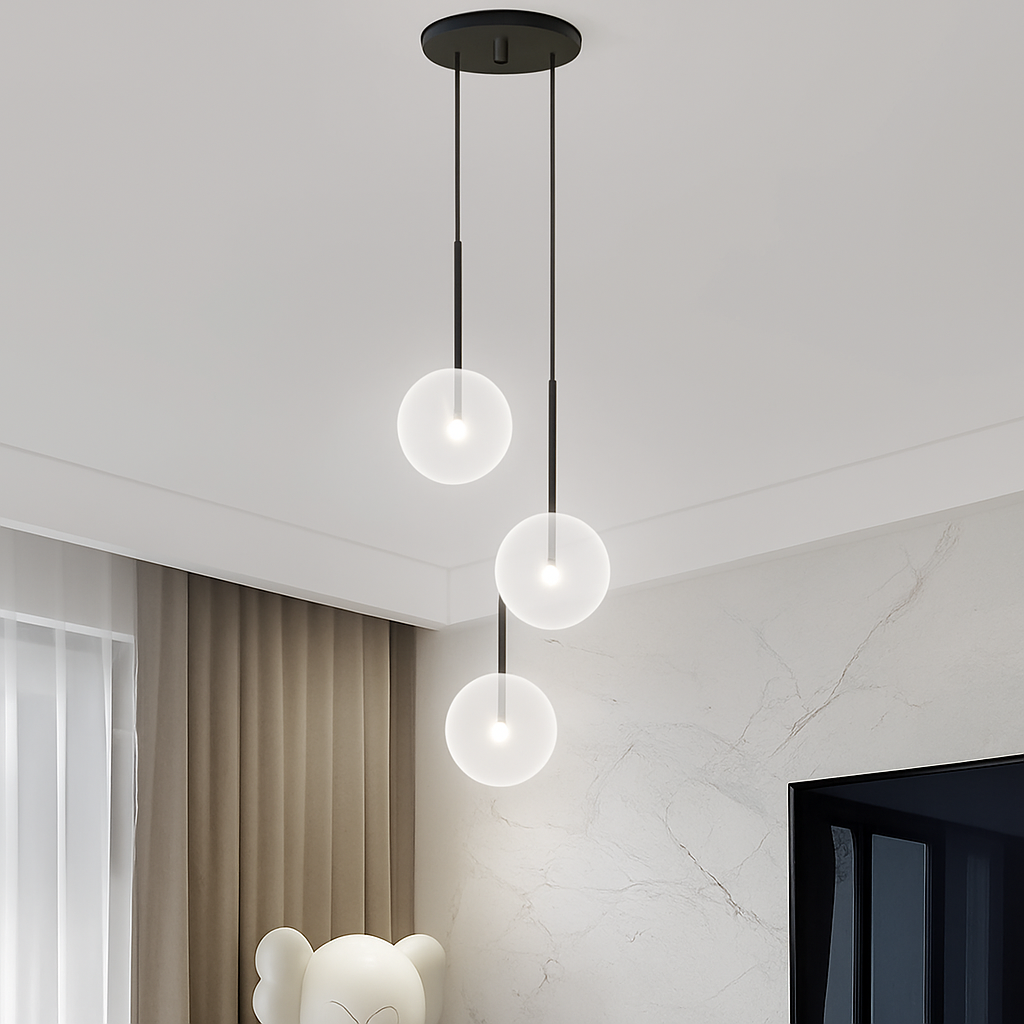 lustre led luxe noir boule verre déco intérieur hall restaurant salle manger