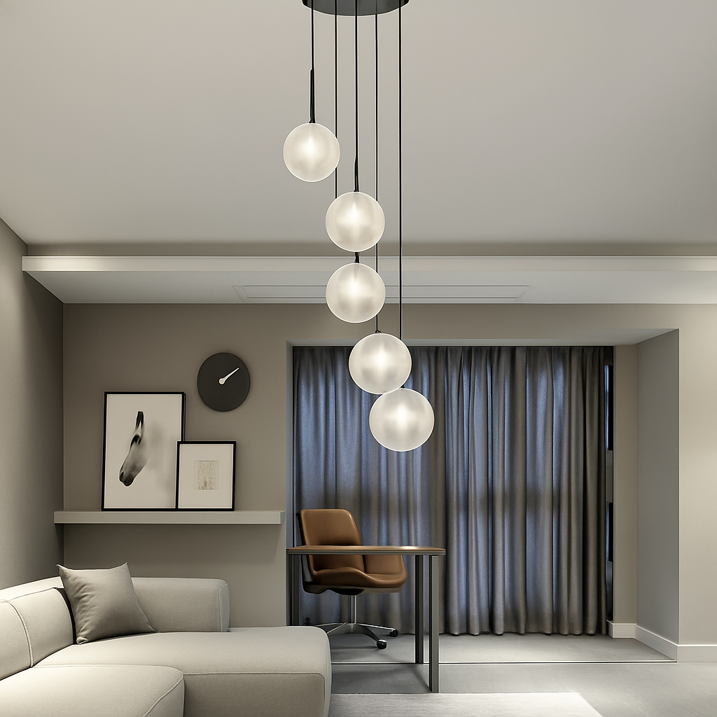 lustre led luxe noir boule verre déco intérieur hall restaurant salle manger
