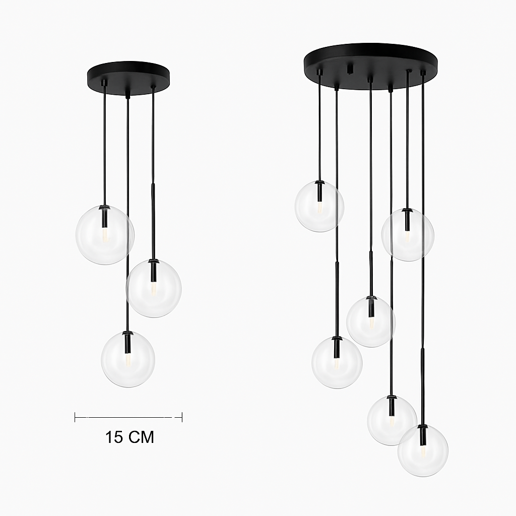 lustre led luxe noir boule verre déco intérieur hall restaurant salle manger