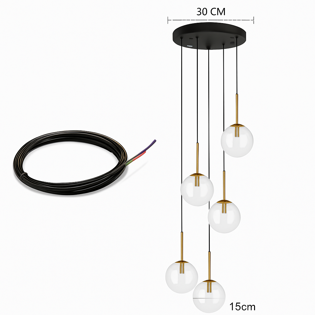 lustre led luxe noir boule verre déco intérieur hall restaurant salle manger