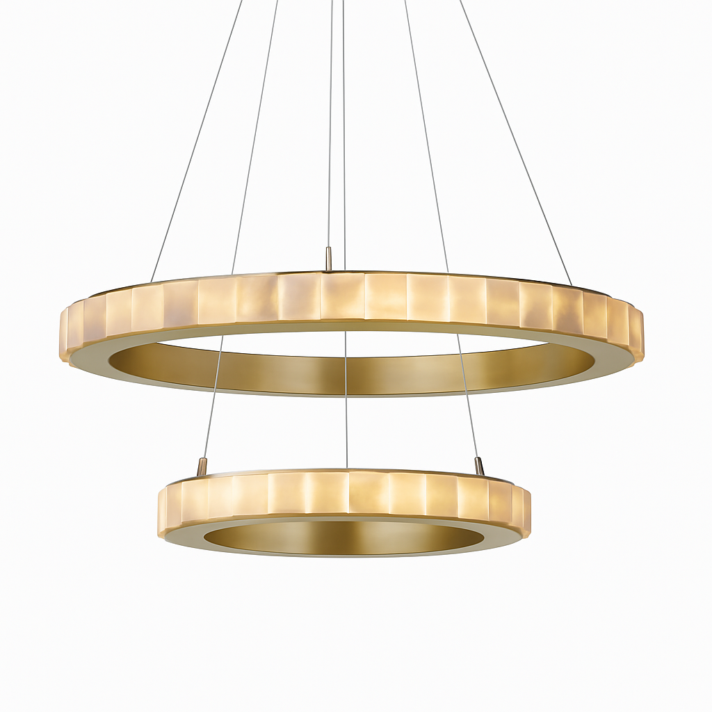 Lustre LED marbre acier inoxydable or noir rond
