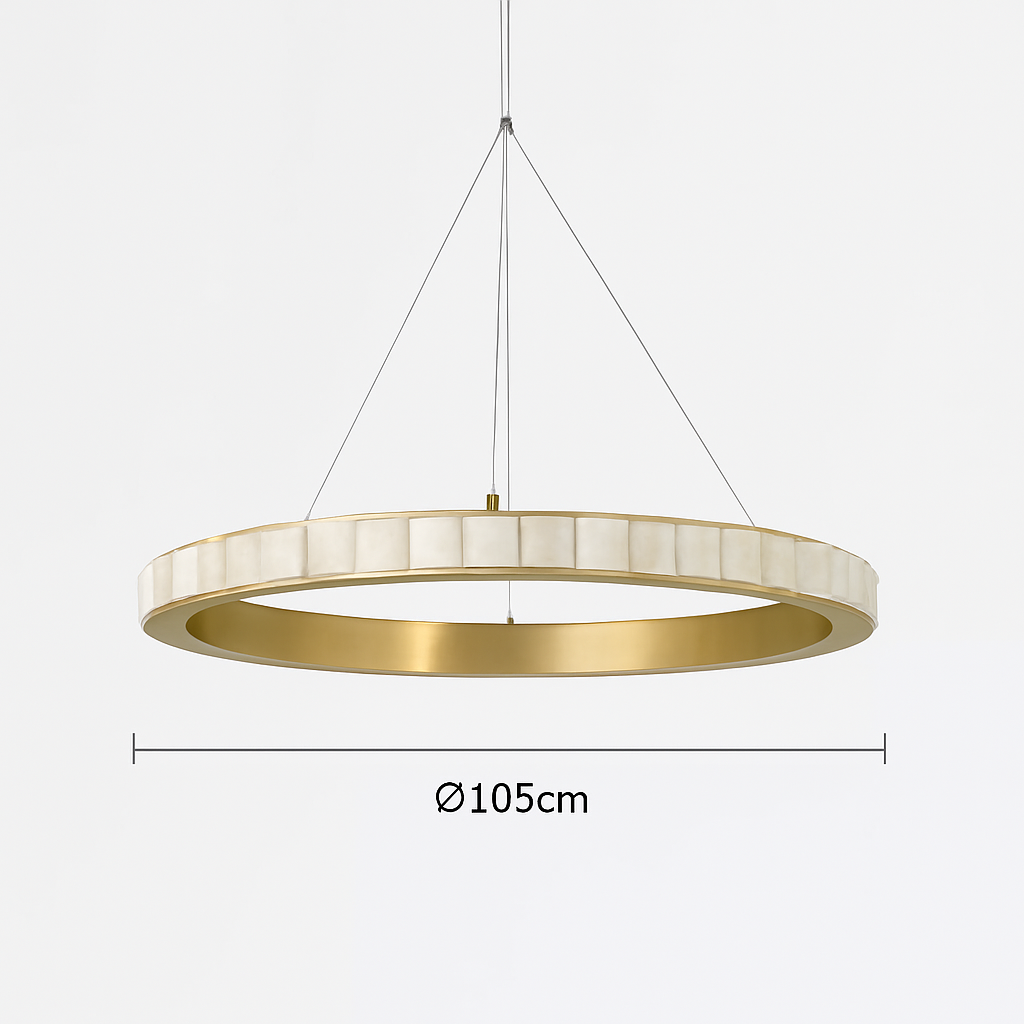 Lustre LED marbre acier inoxydable or noir rond