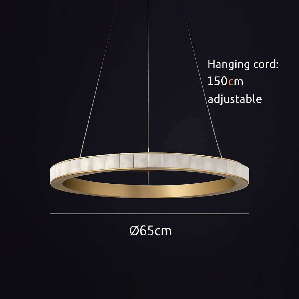 Lustre LED marbre acier inoxydable or noir rond