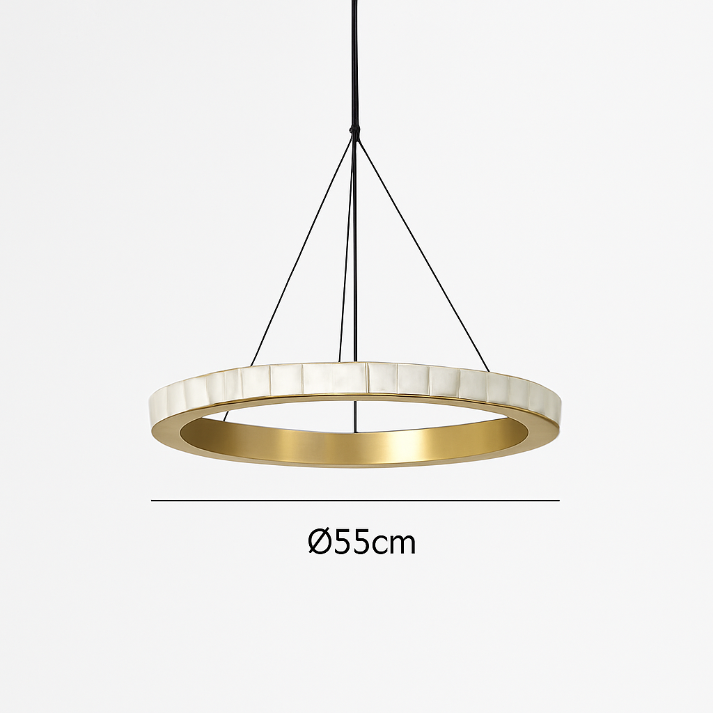 Lustre LED marbre acier inoxydable or noir rond