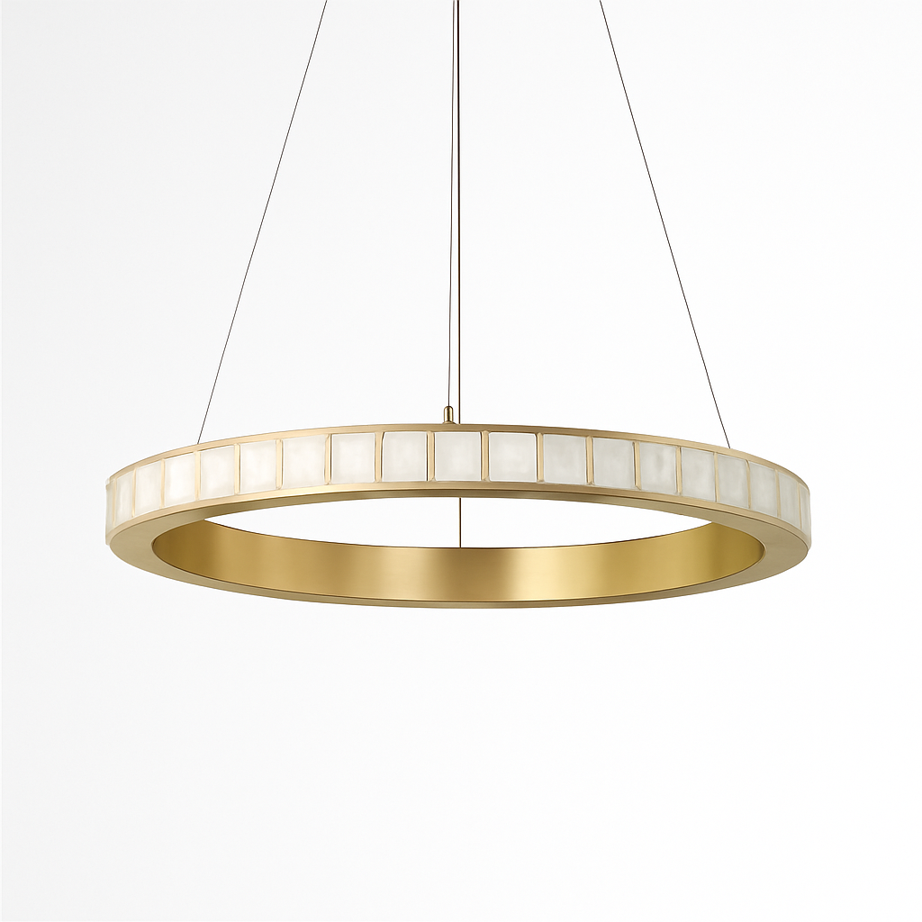 Lustre LED marbre acier inoxydable or noir rond