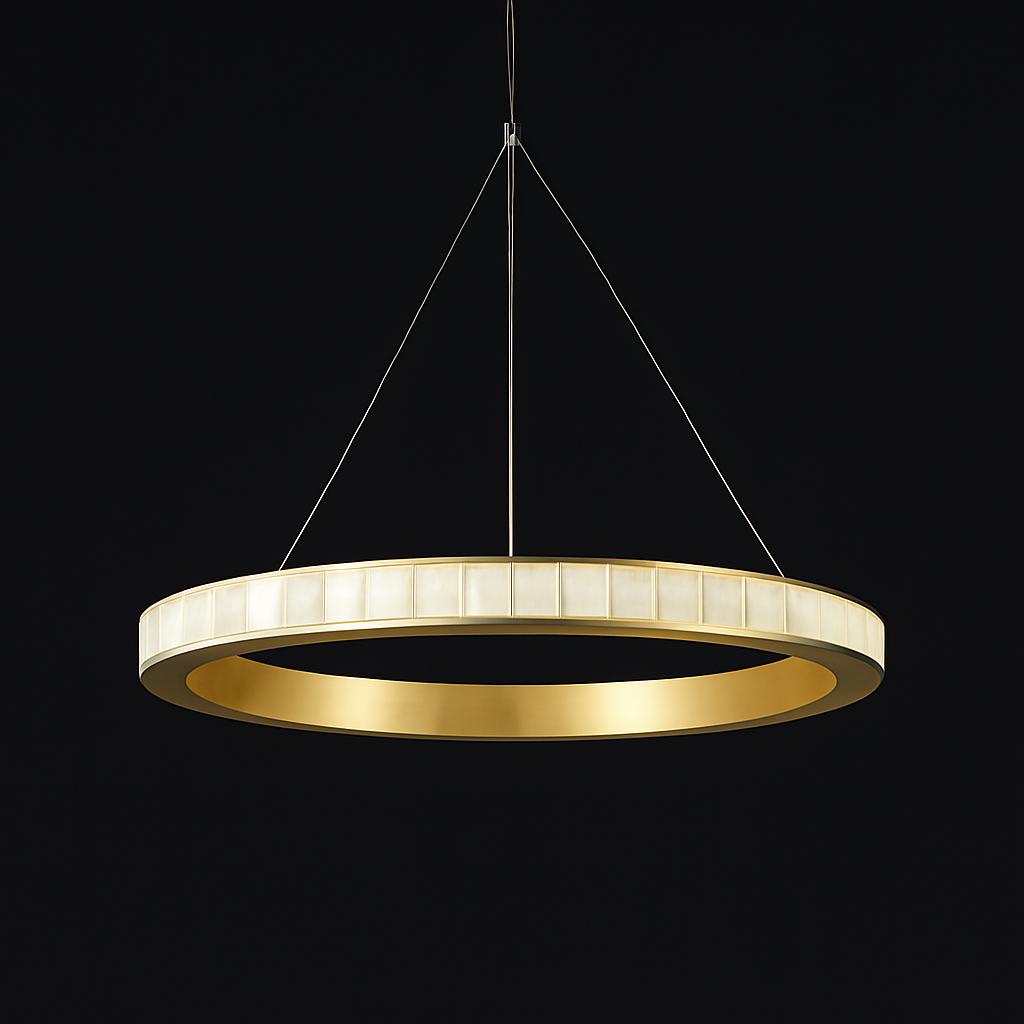 Lustre LED marbre acier inoxydable or noir rond